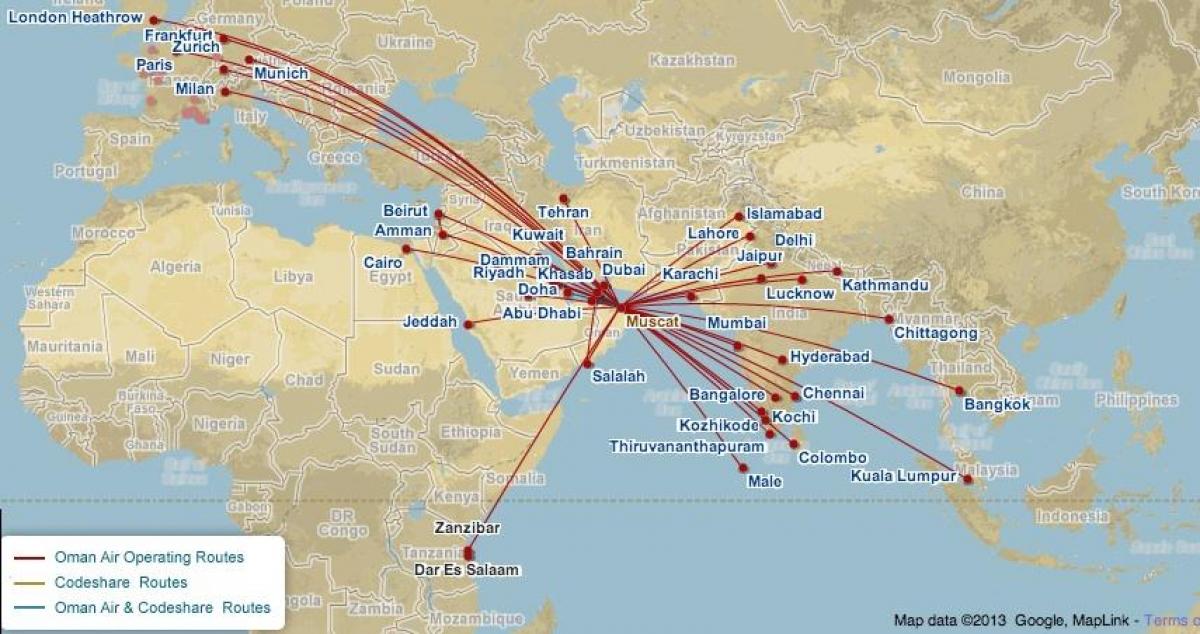 阿曼航空飞行地图